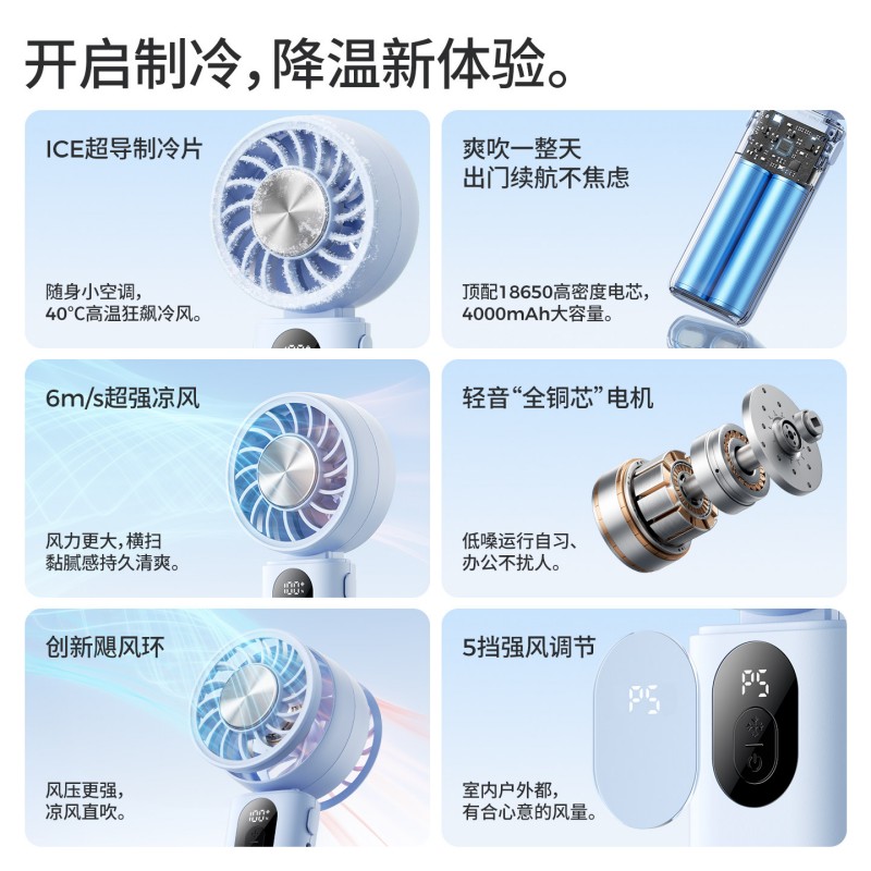 Aecooly艾酷力 PC01 便携手持风扇皓月白 1个装高清大图