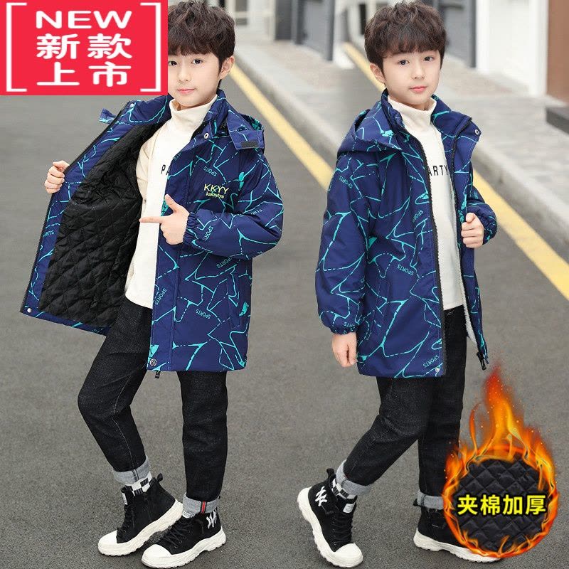 可莉允男童冲锋衣冬装中大童棉衣外套加厚棉服2022新款中长款夹棉上衣潮图片