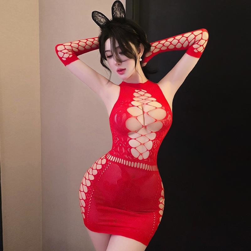 长夜漫漫情趣内衣性感网衣可撕扯制服免脱大码套装开档诱惑女5049 黑色 精装(80-140斤)