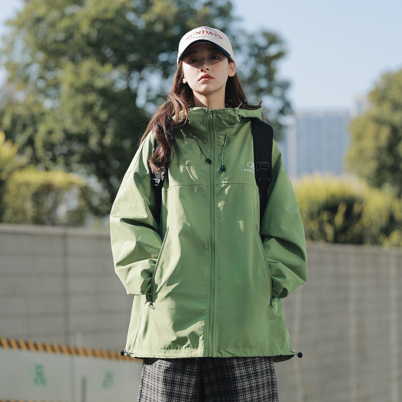 2023秋季外套女新款韩版宽松连帽工装开衫上衣学院风酷潮百搭_863 L 茶绿