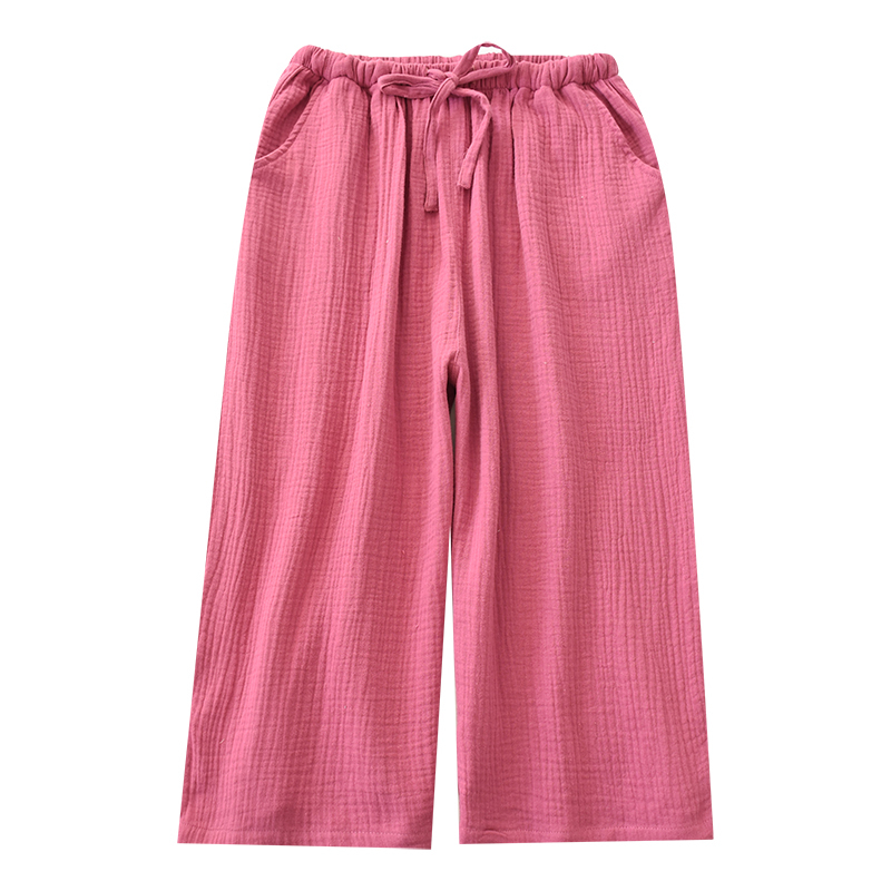 suntek睡裤女士七分裤春夏季宽松大码棉纱布绉布夏天家居裤大码短裤