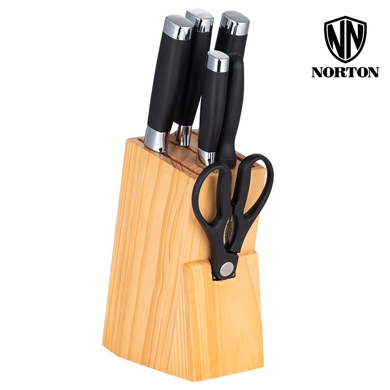 诺顿(NORTON) 铭匠套刀7件套 菜刀切片刀斩骨刀多用刀水果刀磨刀棒剪刀组合实木刀座 5GMJ007高清大图