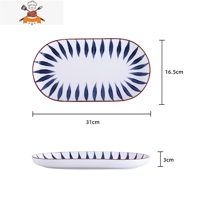 敬平蒸鱼盘子菜盘家用新款陶瓷大号菜盘网红餐具创意北欧装鱼碟微盘大 12寸椭圆鱼盘千叶