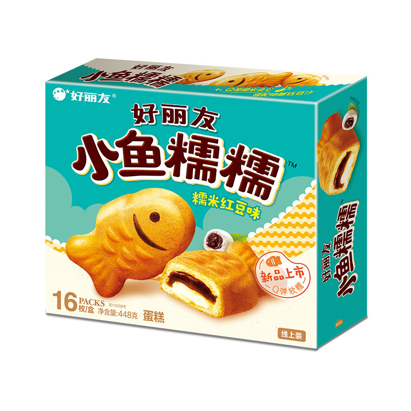 好丽友小鱼糯糯派红枣味 448g*2盒小鱼糯糯夹心蛋糕早餐面包下午茶办公室休闲零食
