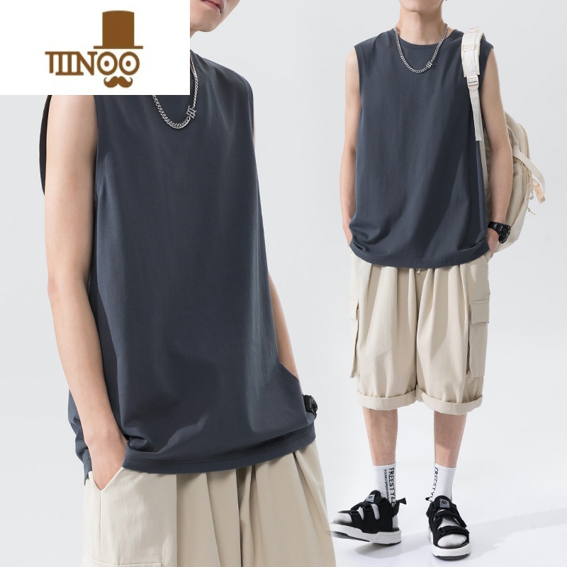 YANXU运动背心男士夏季潮牌ins健身无袖坎肩衣服白色打底衫短袖t恤