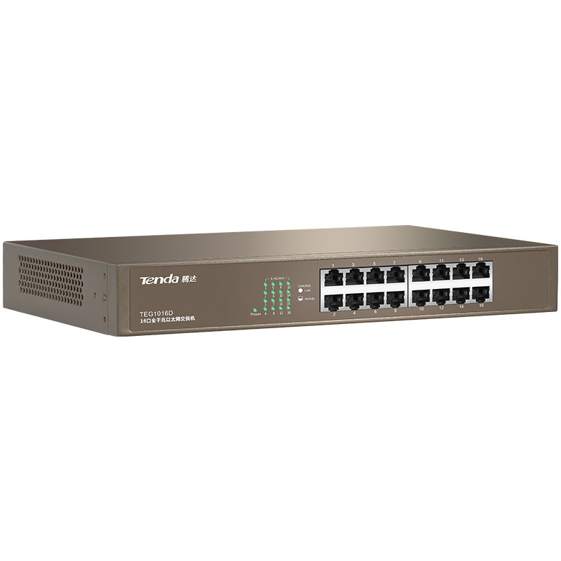 腾达(Tenda)TEG1016D 16口千兆桌面型网络交换机 钢壳机架式 企业工程监控分线器 分流器