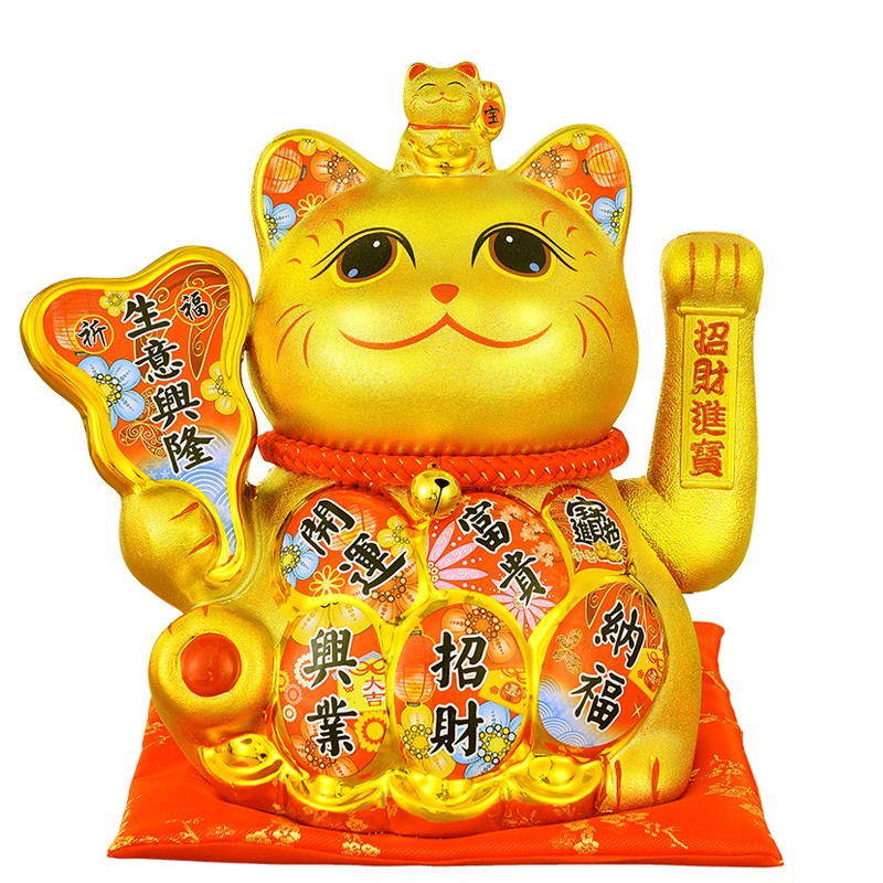 电动摇手猫摆件开业店铺送礼大号陶瓷金色发财猫创意礼品 三维工匠 13寸葫芦吸财(摇手+存钱)28cm-大眼猫高清大图