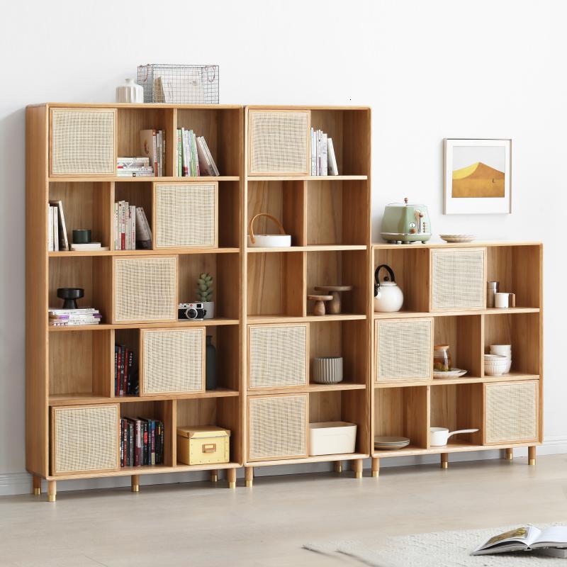 北欧书架组合实木橡木中小户型现代简约多功能家用落地书柜新定制