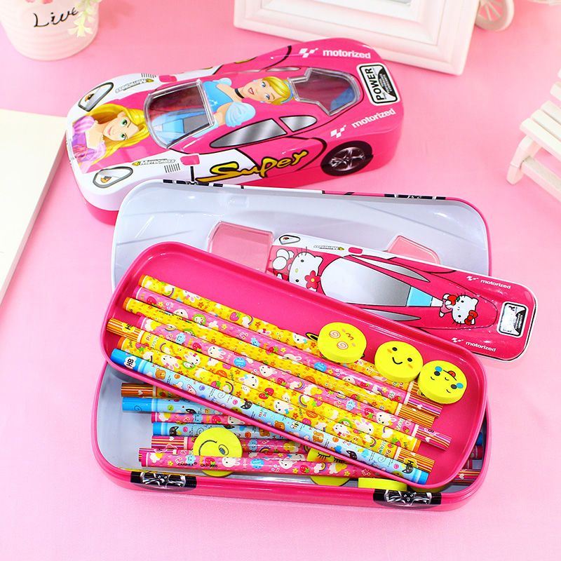 小学生文具盒男女孩双层汽车多功能可爱铅笔盒铁质笔袋儿童礼品