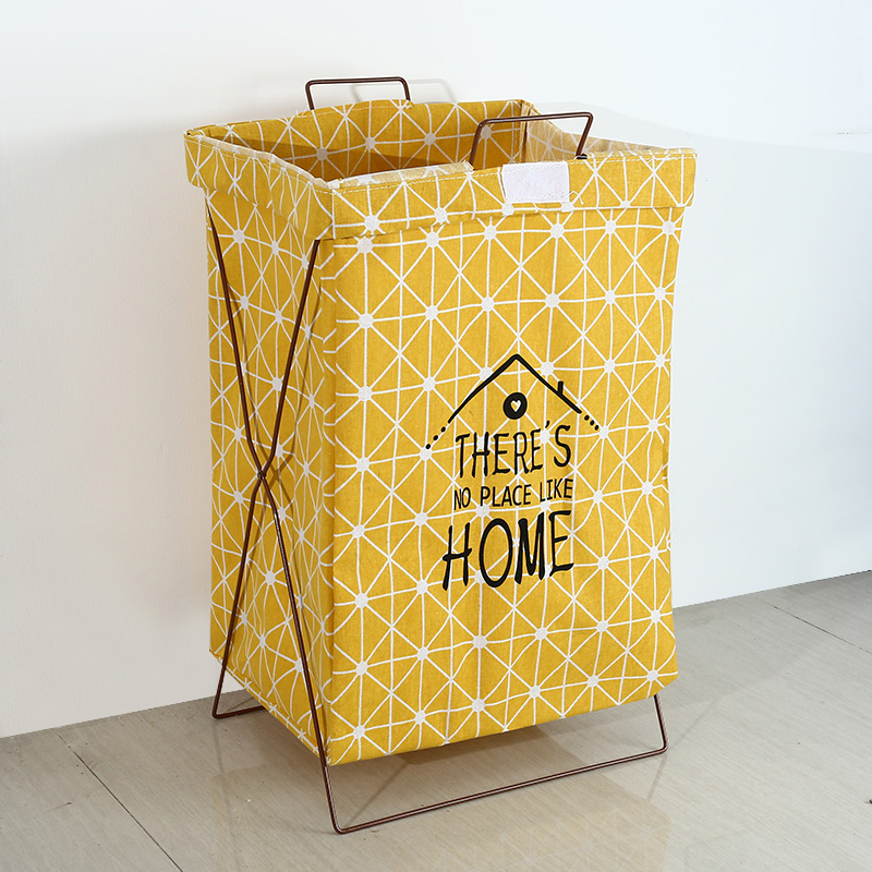 脏衣服收纳棉麻脏衣服收纳筐可折叠支架防水超大脏衣篮防水洗衣篮 明黄色带盖黄色小房子铁