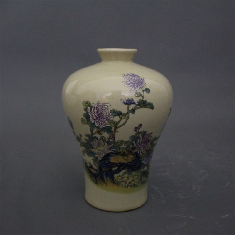 景德镇仿古陶瓷器雍正粉彩菊花鸟图梅瓶家居装饰摆件展柜收藏做旧