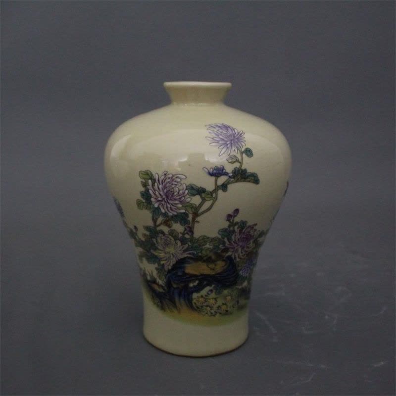 美帮汇景德镇仿古陶瓷器雍正粉彩菊花鸟图梅瓶家居装饰摆件展柜收藏做旧图片