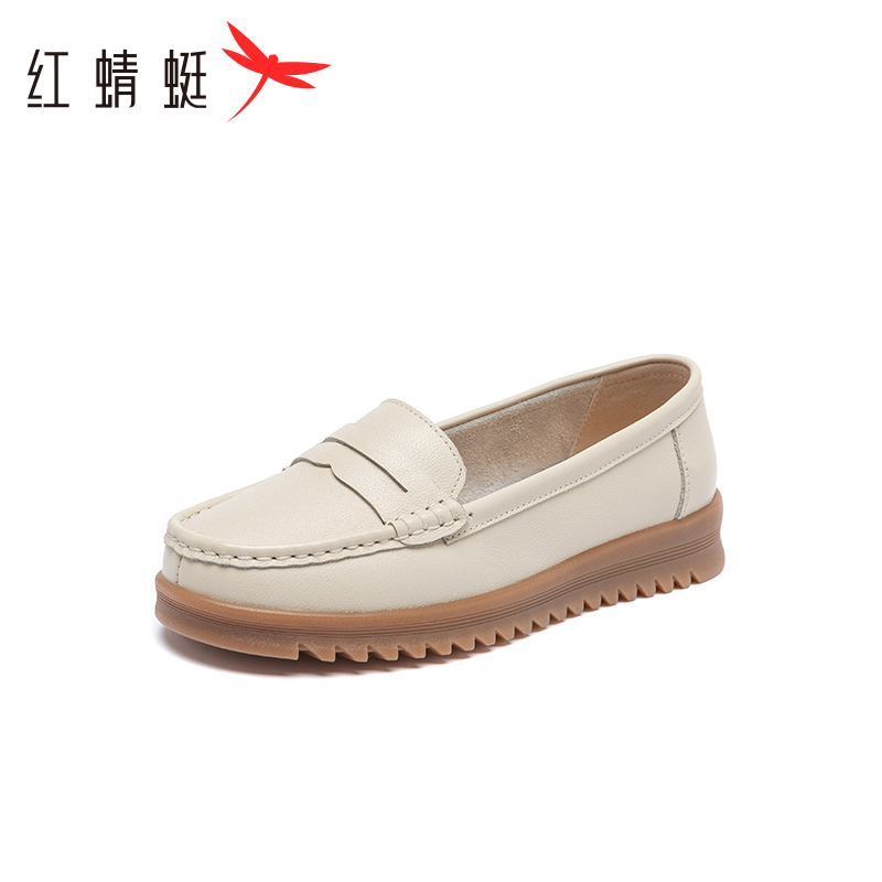 红蜻蜓女鞋2023秋季新款中老年真皮休闲妈妈鞋舒适单鞋软底皮鞋