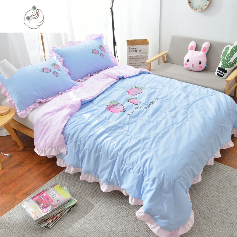 卡通可爱猫咪夏季薄被子绣花款夏凉被三四件套学生宿舍15m空调被舒适