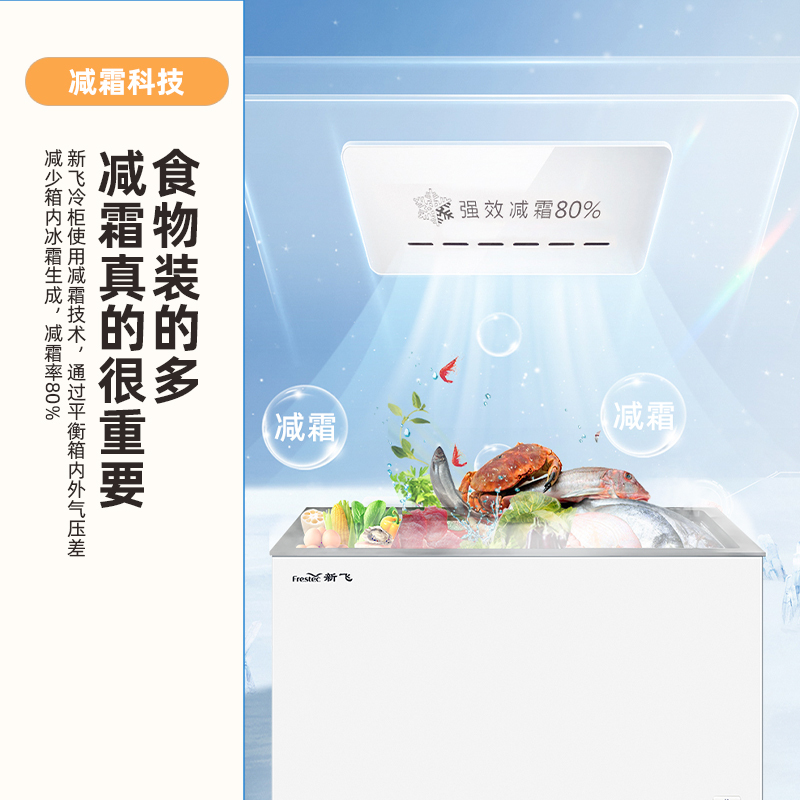 新飞(Frestec)300升减霜冰柜单温柜家用商用冰柜冷藏冷冻一键转换顶开门节能冷柜卧式一级能效BC/BD-300KJ