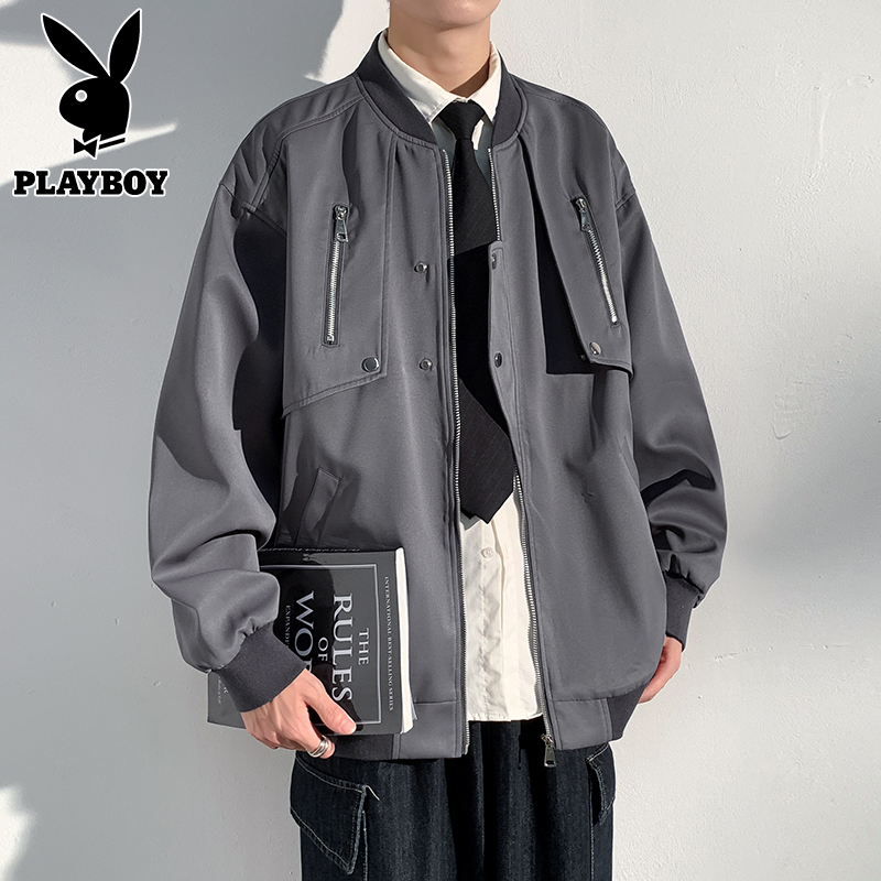 playboy美式潮牌时尚棒球领夹克男士春秋季新款青少年外套上衣服