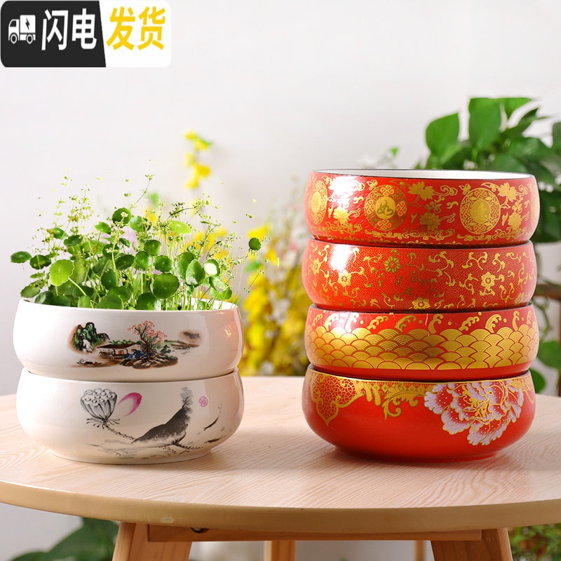 三维工匠水仙花盆铜钱水培花盆陶瓷无孔大室内碗莲荷花金钱专用盆 款式-16 小花盆容器高清大图