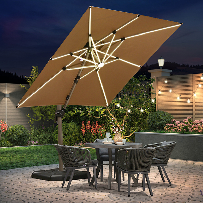 紫叶太阳伞户外庭院伞别墅花园室外罗马伞露台院子露天阳台遮阳伞 2.5米方LED灯条【106MM杆370斤水箱】