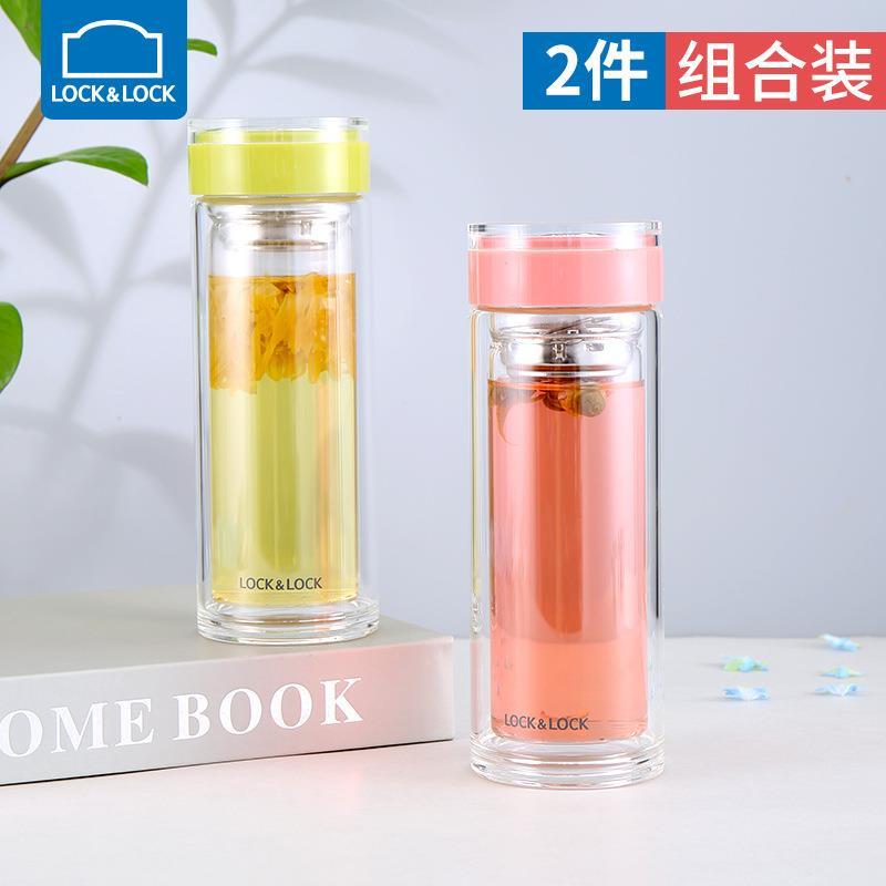乐扣乐扣水杯男女情侣便携茶杯家用双层透明玻璃杯泡茶杯子水壶