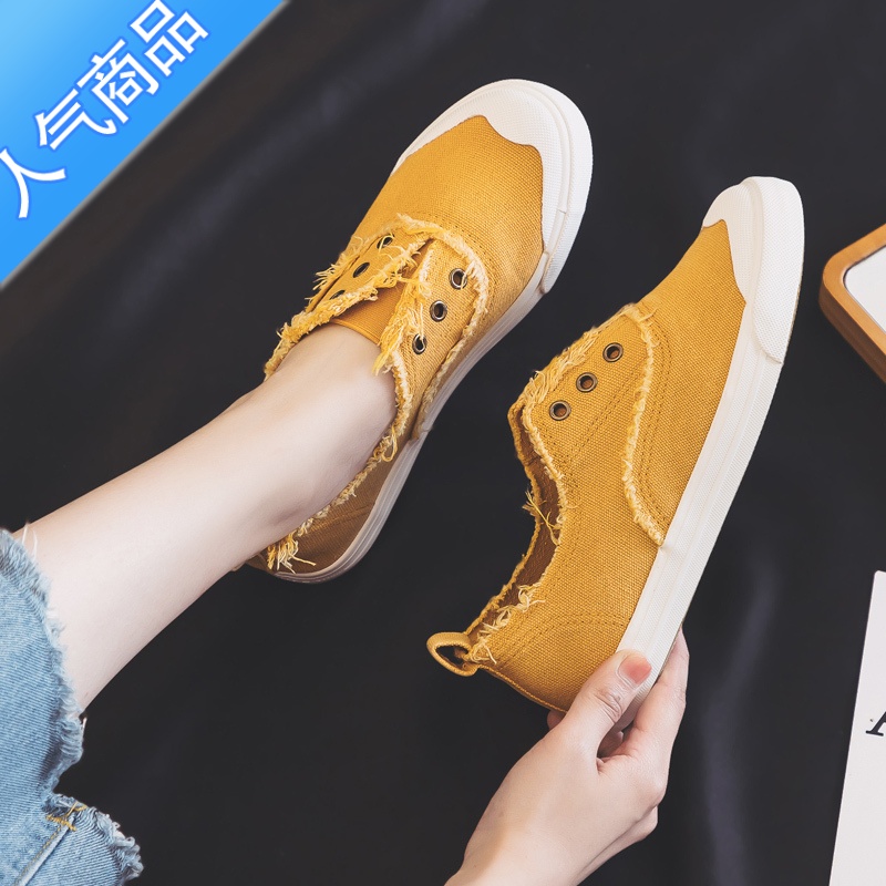 SUNTEK2022春夏女新款透气一脚蹬懒人鞋女帆布鞋百搭韩版平底轻便布鞋子高清大图