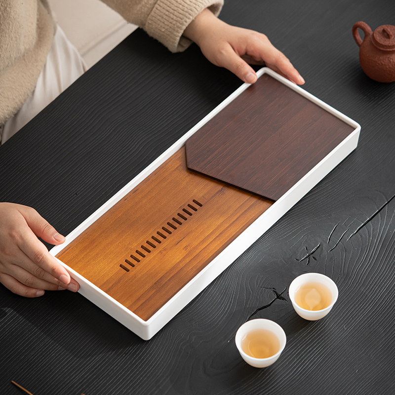 苏氏陶瓷(SUSHI CERAMICS)知雅几何重竹盘面密胺底托新中式茶盘