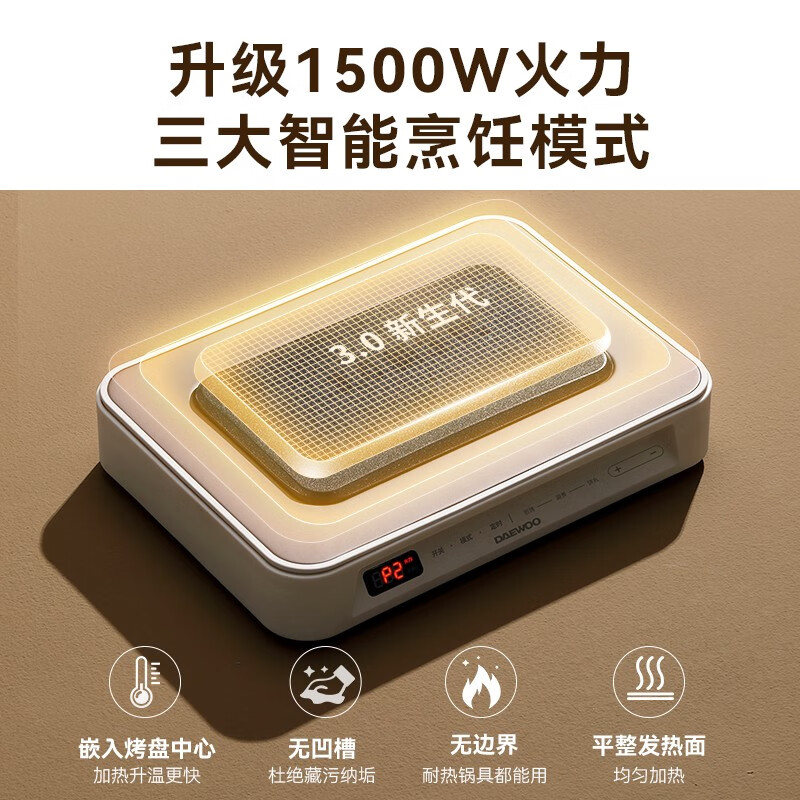 大宇(DAEWOO)多功能锅网红料理锅 家用电火锅电热炒锅电烧烤炉电蒸锅电煮锅不粘送礼S11PRO深锅盘+煎烤盘高清大图