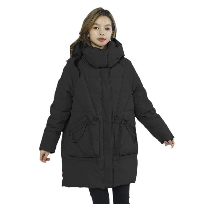新款中长款韩版高端时尚宽松百搭加厚外套连帽羽绒服女_390_480高清大图