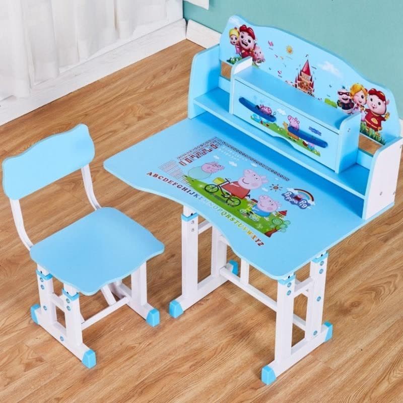 学习桌儿童书桌书柜简约组合男孩女孩家用小学生写字台课桌椅套装 带1个护眼神器-护眼灯 全图-蓝小猪图片