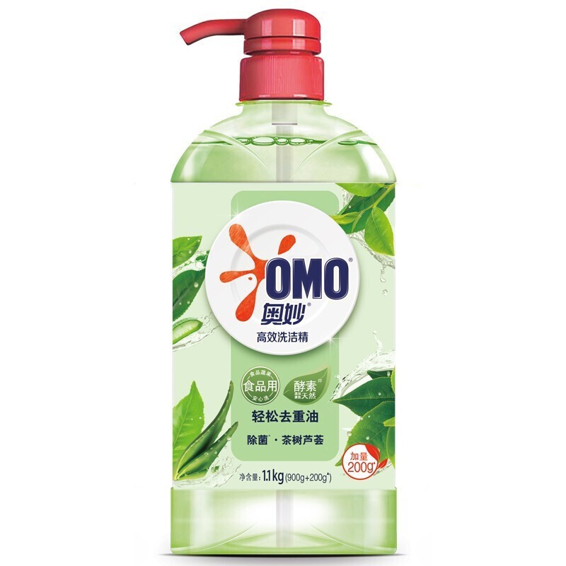奥妙（OMO）高效去油洗洁精茶树芦荟1.1千克 果蔬餐具净 去农残去油型