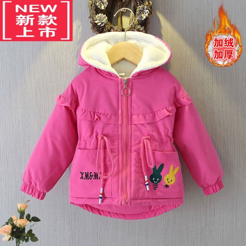 可莉允儿童2022新款秋冬加绒加厚女童可爱外套卡通洋气连帽棉衣风衣童装棉服图片