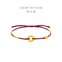 周大福平安扣寓意平安足金黄金手链红色黑色手绳多款礼物男女EOR1354-EOR1359 EOR1359黑绳