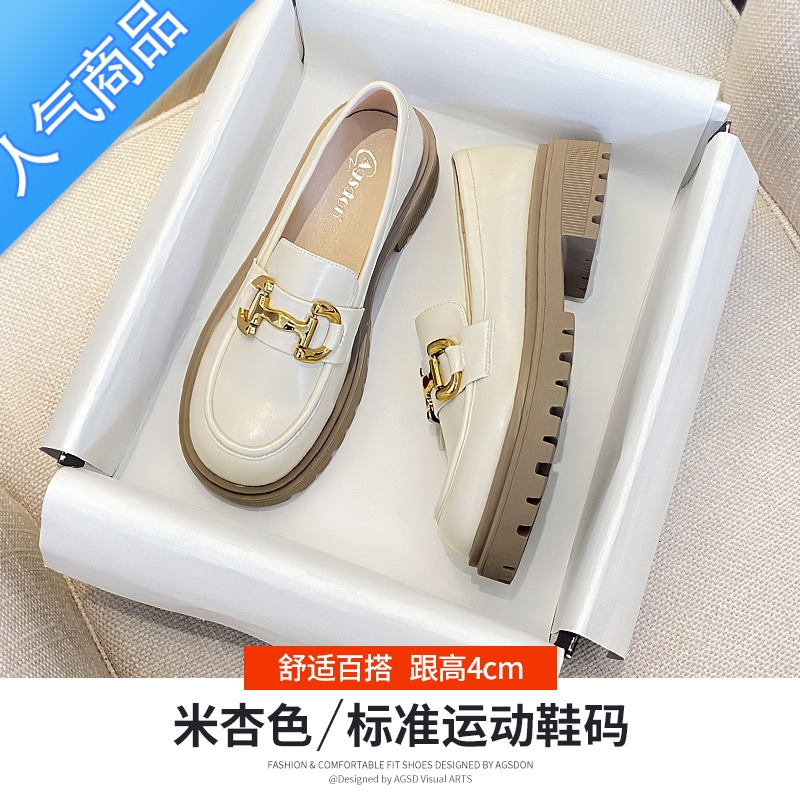 SUNTEK厚底乐福鞋女2023春秋季新款复古百搭一脚蹬休闲小皮鞋英伦风单鞋