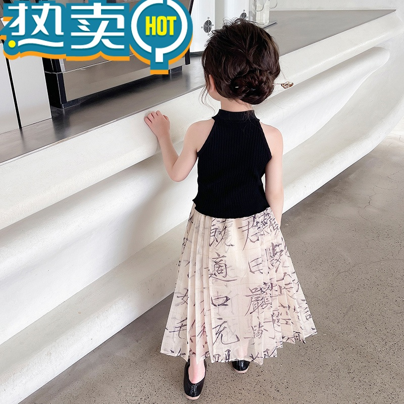 绿彩虹光女童夏装裙子中国风套装裙2023新款儿童马面裙夏季宝宝汉服连衣裙
