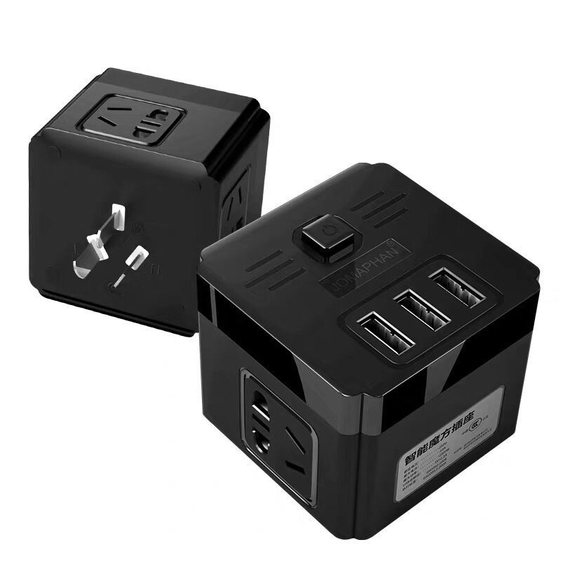 魔方一转五无带USB(转化器)白色 usb插座排插创意魔方智能插排多功能家用有线带开关充电器转换器