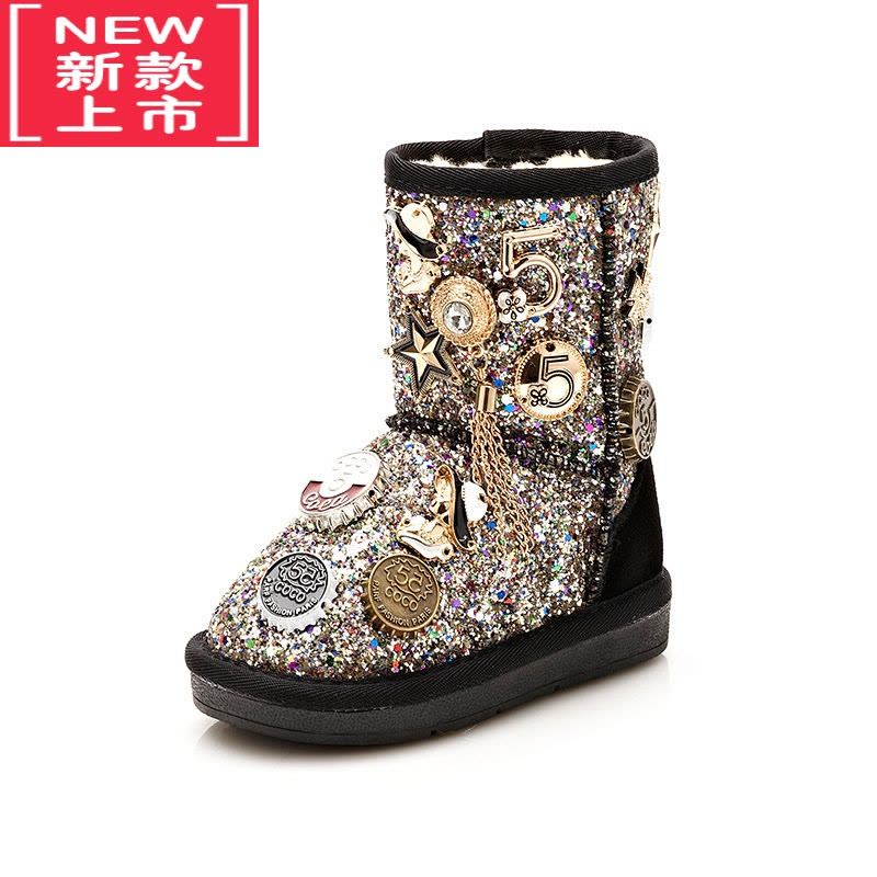 可莉允儿童雪地靴2022冬季新款中大童保暖棉鞋女童加厚公主鞋防滑中筒靴图片