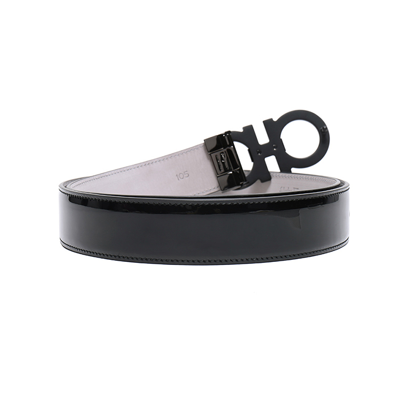 Ferragamo 菲拉格慕男士 牛皮金属板扣腰带 黑色 100CM 679906 0688894