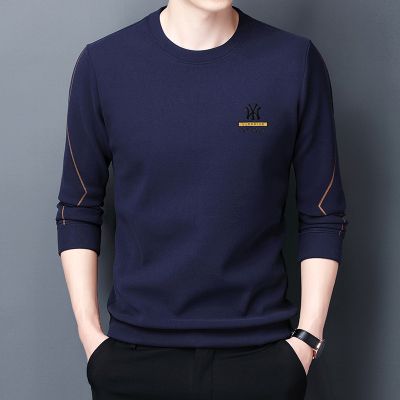 男装秋冬季新款德绒卫衣男圆领休闲长袖双面绒打底衫男 上青 XL-推荐140-160斤