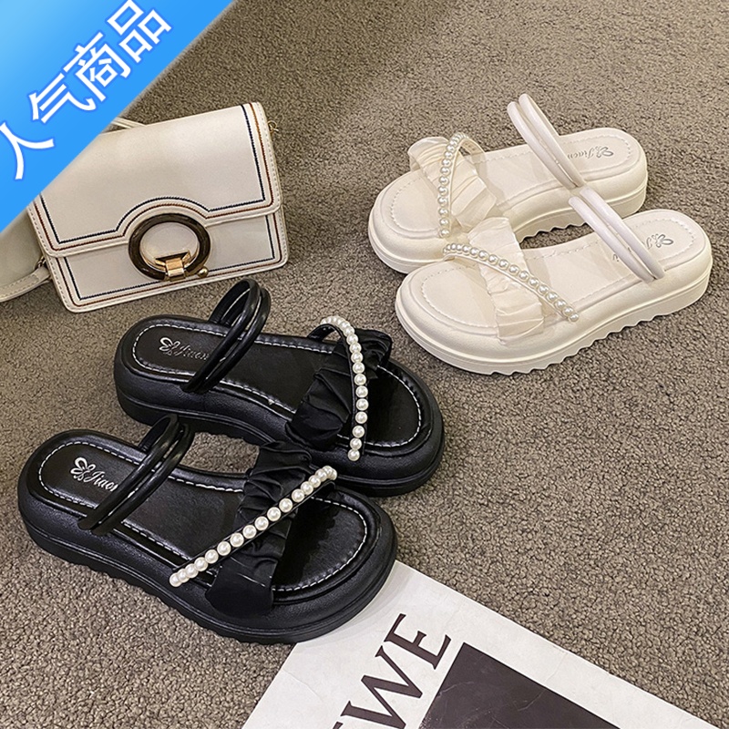 SUNTEK凉鞋女款夏季外穿2023新款仙女风配裙子珍珠时尚百搭凉拖鞋女士ZH高清大图