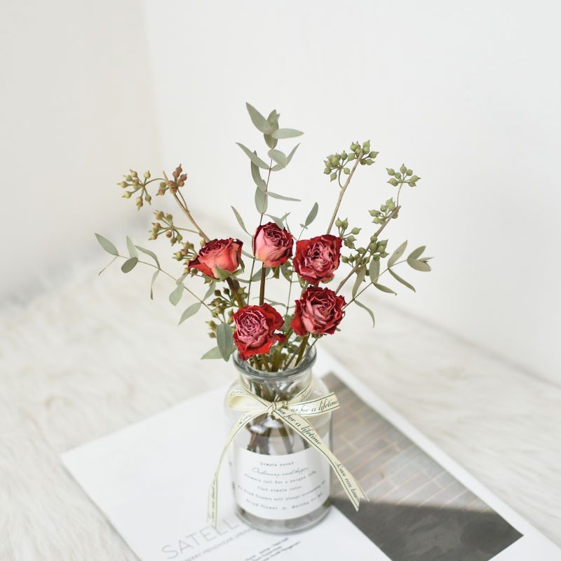 云南干花花束真花玫瑰小清新雏菊摆件装饰品客厅家居摆设带花瓶紫罗兰