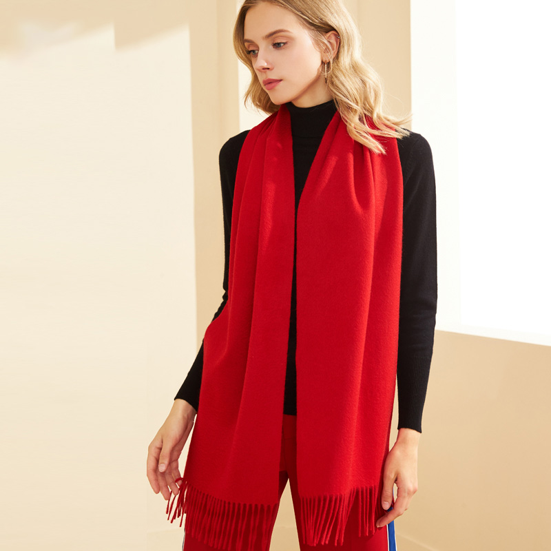 恒源祥纯羊绒围巾女2023秋冬时尚保暖围脖男士百搭大红色围巾披肩 大红色