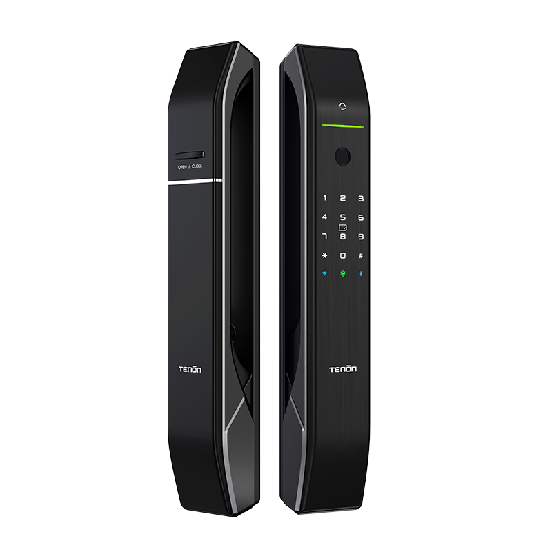 亚太天能tenon智能指纹锁家用指纹密码锁电子门锁a7枪金黑视频