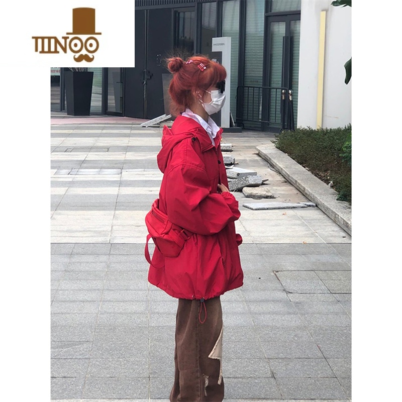 YANXU美式街头红色防水冲锋衣男女开衫运动拉链潮牌夹克刺绣防风衣外套高清大图