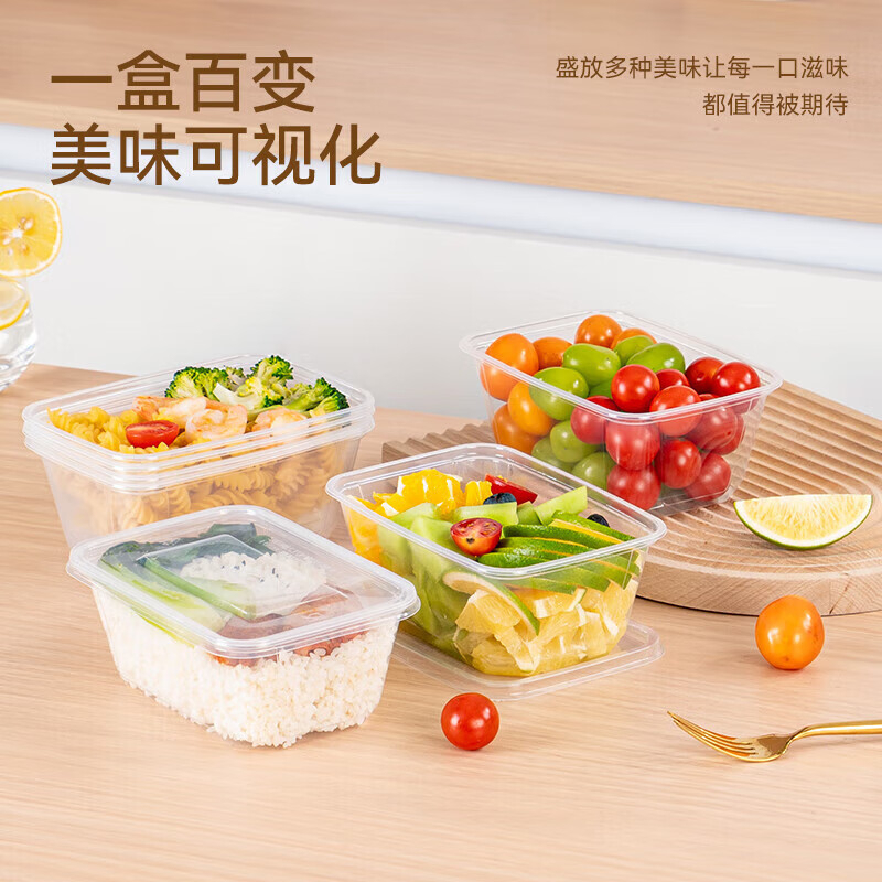 特美居 一次性长方1000型光面高韧性带盖打包盒300套装透明TMJ-2064 BJDT高清大图