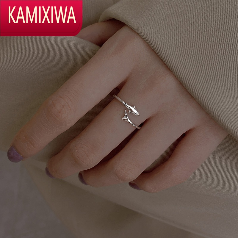KAMIXIWA海豚戒指女2021年新款潮小众设计鱼尾2022食指戒开口戒子