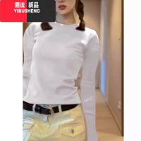 YIBUSHENG日多巴胺穿搭正肩紫色t恤女短袖季小衫设计感小众修身短小恤 L 白色长袖