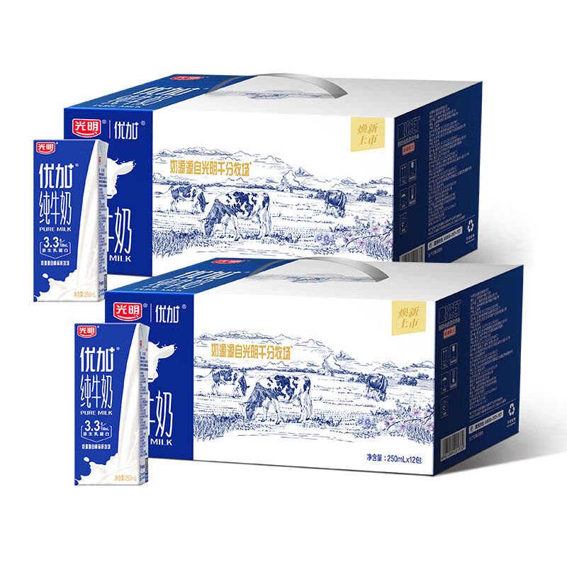 光明优加纯牛奶礼盒250ml*12图片