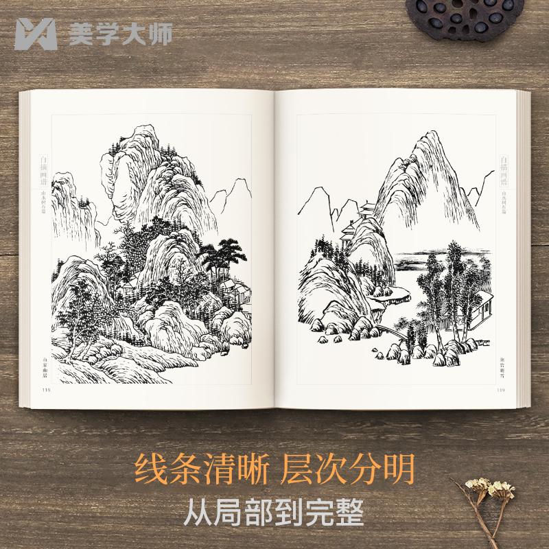 [醉染正版]白描画谱 山水树石篇 中国历代线描画山水画工笔技法画册集书籍入门初自学者零基础教程材成人手绘临摹勾线名家底稿高清大图