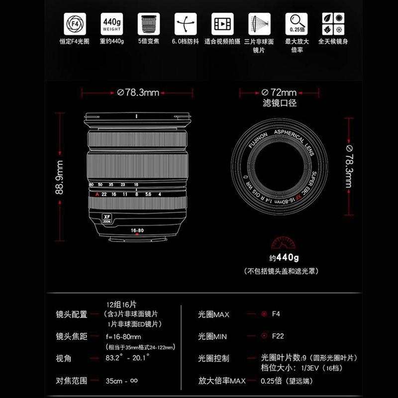 富士(FUJIFILM) XF 16-80mm F4 R OIS WR 富士微单镜头龙镜头 光学防抖 XF16-80mm 海外版高清大图