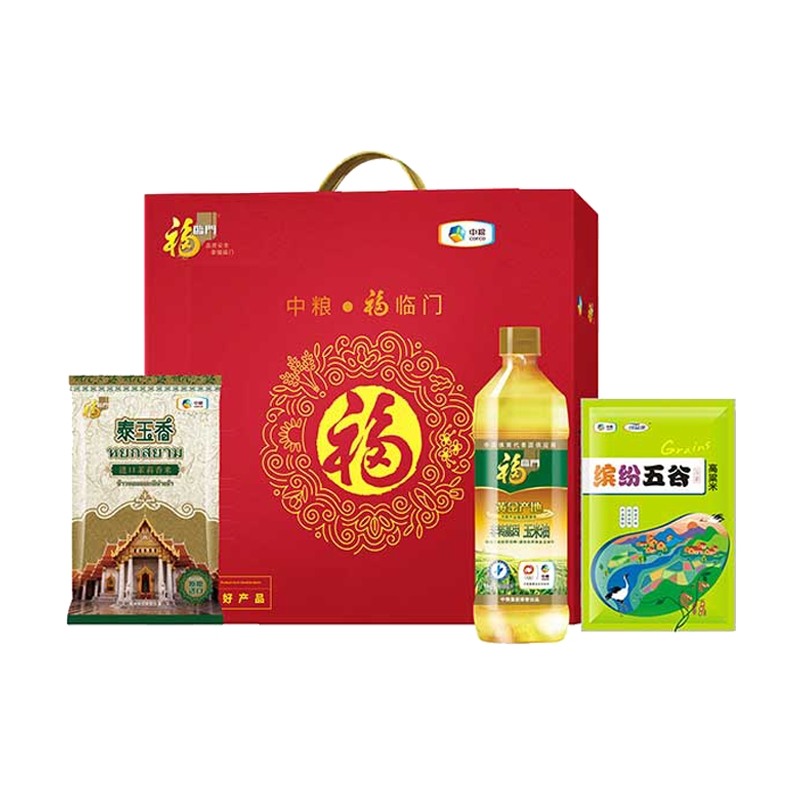 中粮·福临门 泰玉香米高粱米玉米油组合装 粮油套装A