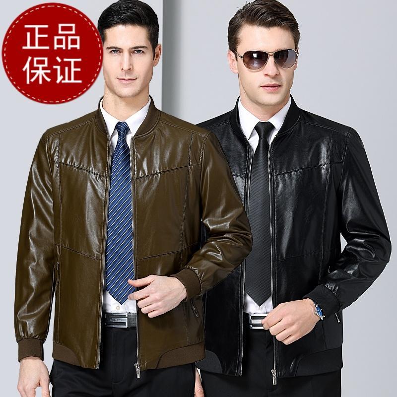 免费试穿 正品男装反季捡漏海宁真皮皮衣男式韩版修身帅气绵羊皮夹克男机车棒球服潮官方旗舰店特卖特卖